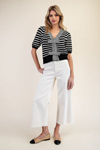 Striped short sleeve knit sweater
