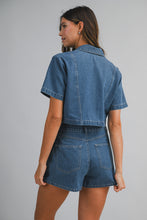 Load image into Gallery viewer, Denim Short Sleeve Collar Shirt And Skort Set