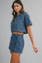 Load image into Gallery viewer, Denim Short Sleeve Collar Shirt And Skort Set