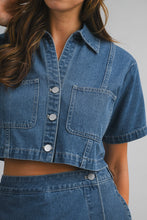 Load image into Gallery viewer, Denim Short Sleeve Collar Shirt And Skort Set