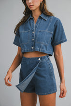 Load image into Gallery viewer, Denim Short Sleeve Collar Shirt And Skort Set