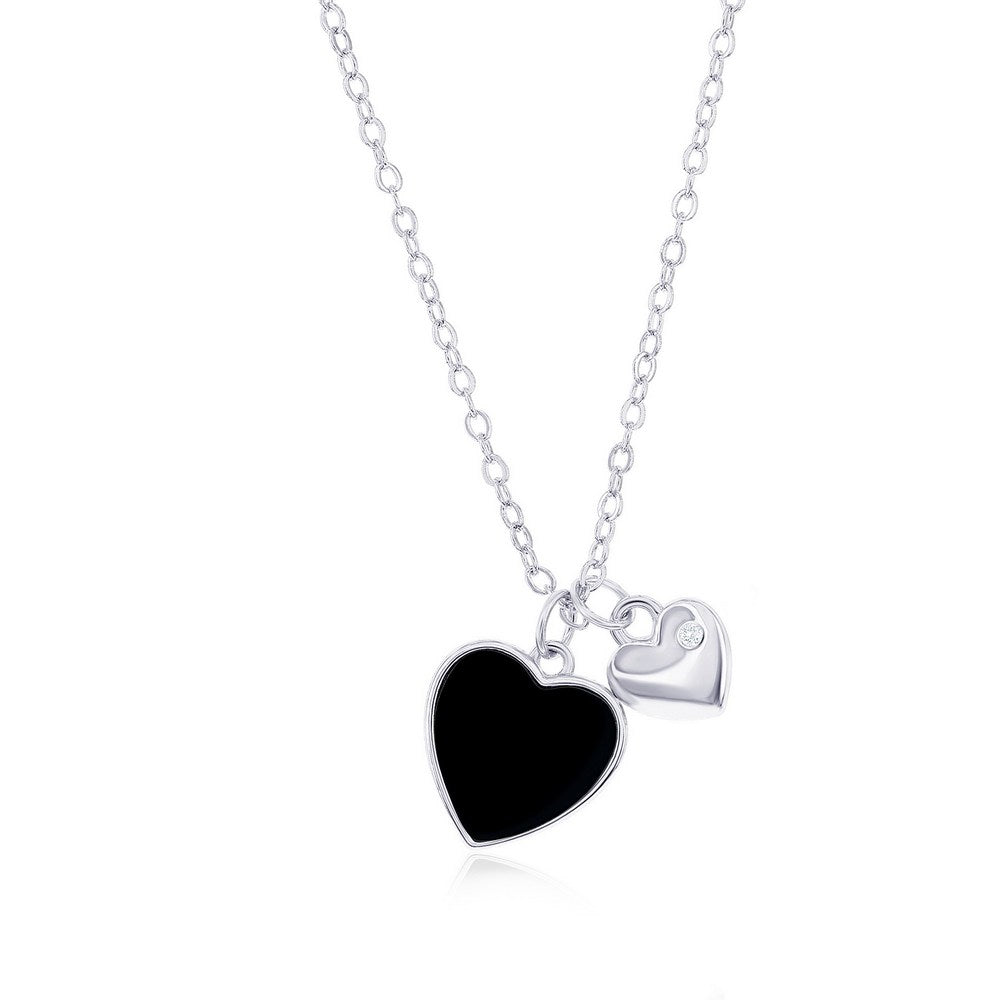 Sterling Silver-  Little Black Heart  Necklace