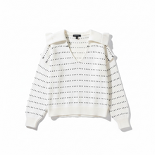 Load image into Gallery viewer, Ivory/Navy Dotted Line Collar V-Neck Sweater