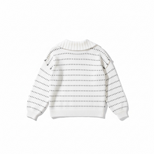 Load image into Gallery viewer, Ivory/Navy Dotted Line Collar V-Neck Sweater